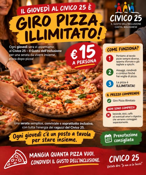 IL GIOVEDÌ AL CIVICO 25 È GIRO PIZZA ILLIMITATO!