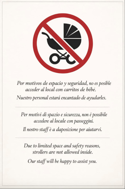Informar sobre alergias y/o intolerancias al camarero cuando tome nota -No ofrecemos platos Gluten Free - No aceptamos mascotas en el interior - Los niños serán contados como adultos -No aceptamos carritos de bebé en el interior