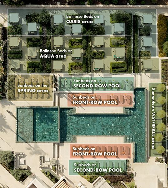 Use of the pool and beach club is restricted to those over 15 years of age (provable). Your reservation will only be held until 2:00 p.m. Direct guests of Hotel Rocamarina, or those booking through www.hotelrocamarina.com, benefit from an exclusive discount on sunbeds and Balinese beds.