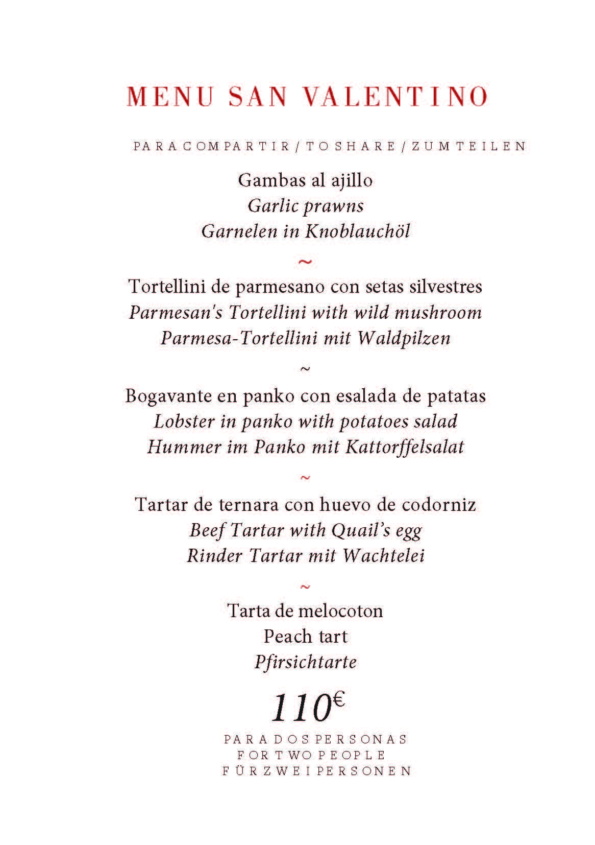 Menú San Valentin 2026